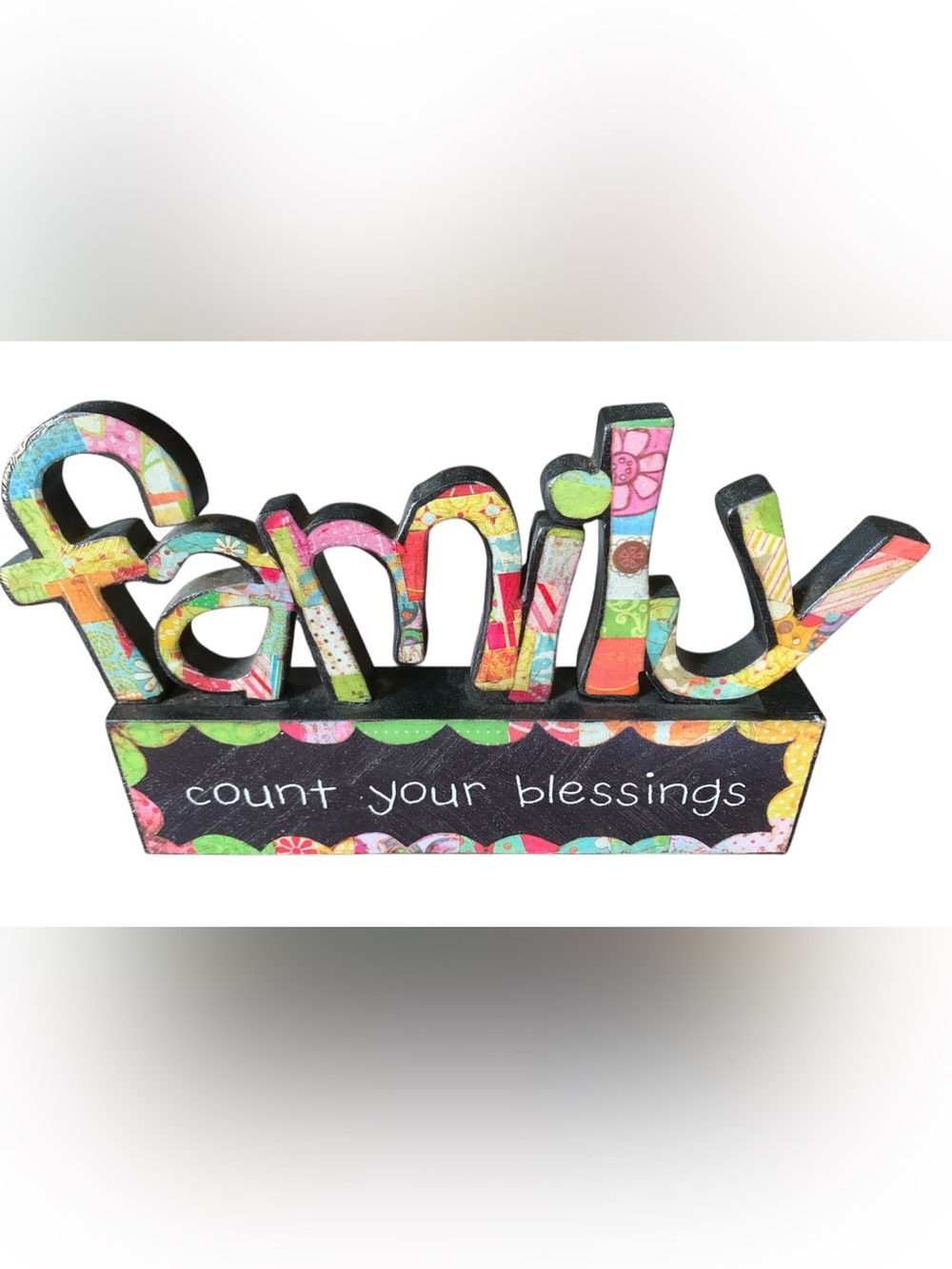 Demdaco Colorful Devotions Family Word Block Count Your Blessing Patchwork Decor